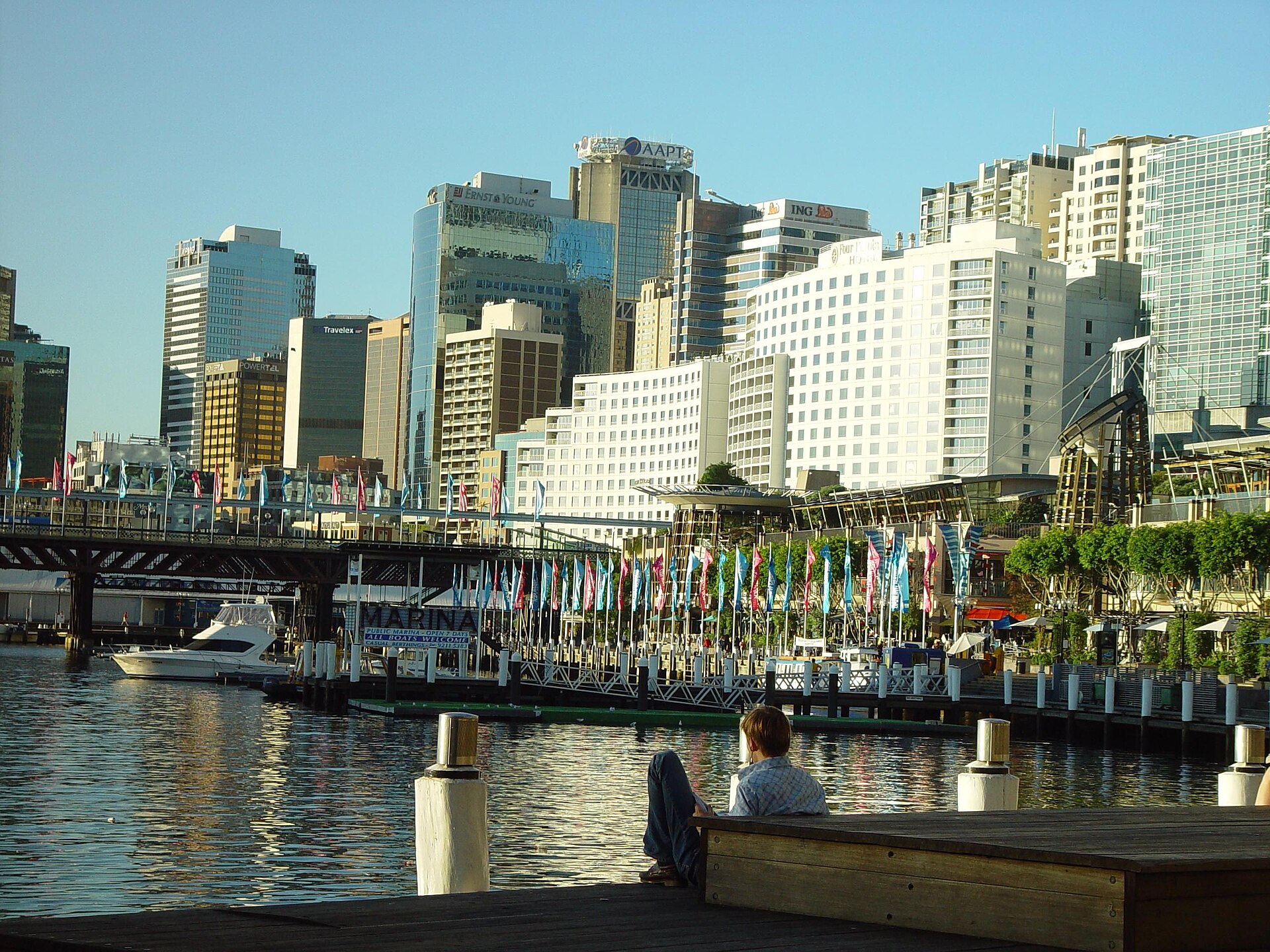 Darling Harbour skyline and waterfront promenade near Pyrmont, Sydney