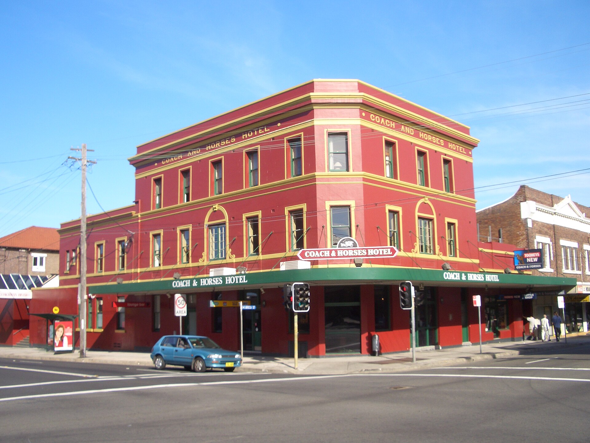 Heritage pub building with awning on a Randwick street corner, Sydney