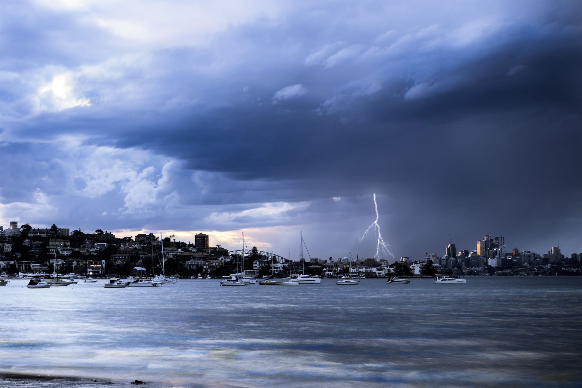 Lightning storm over Sydney Harbour during storm season