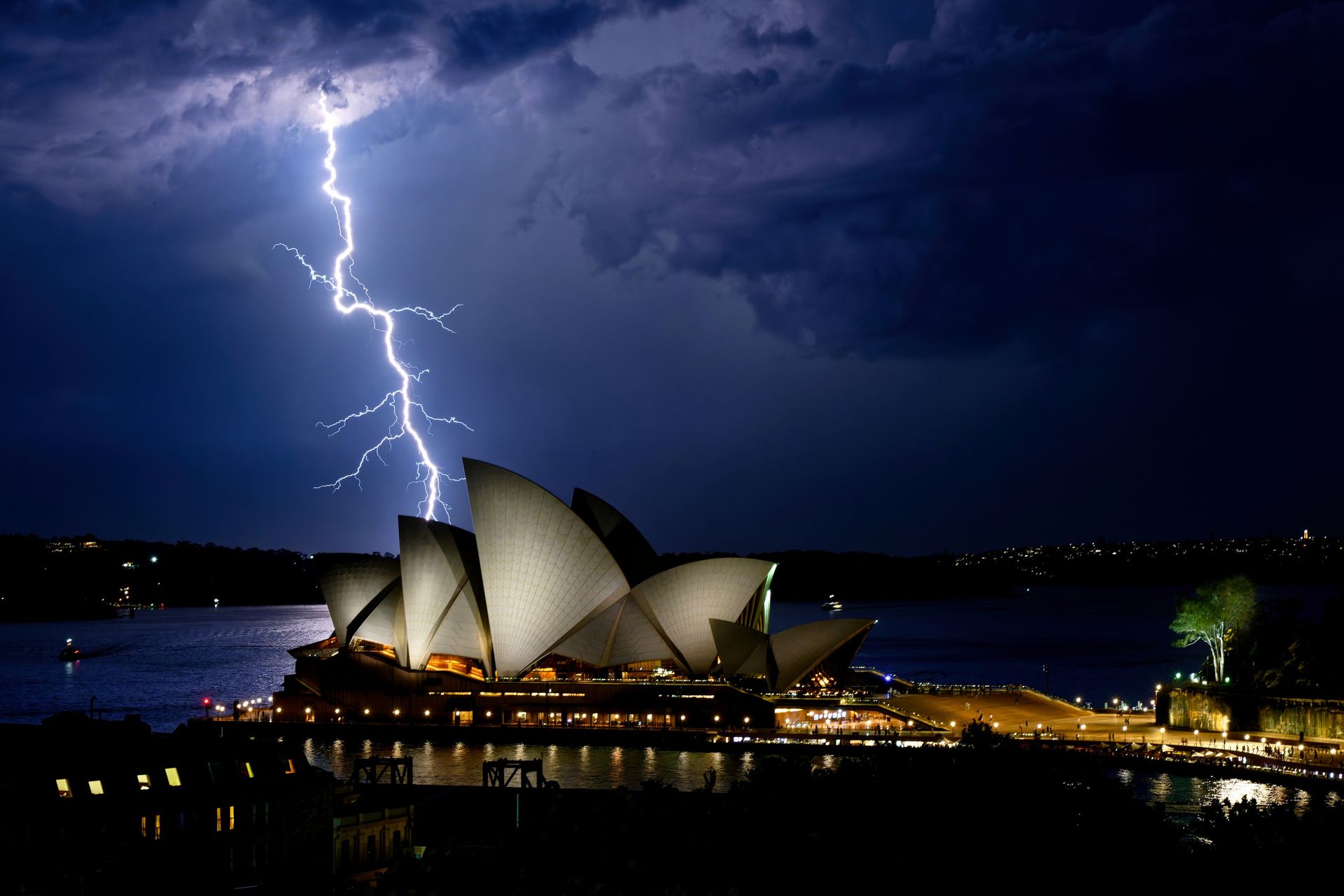 Lightning storm over the Sydney Opera House during storm season